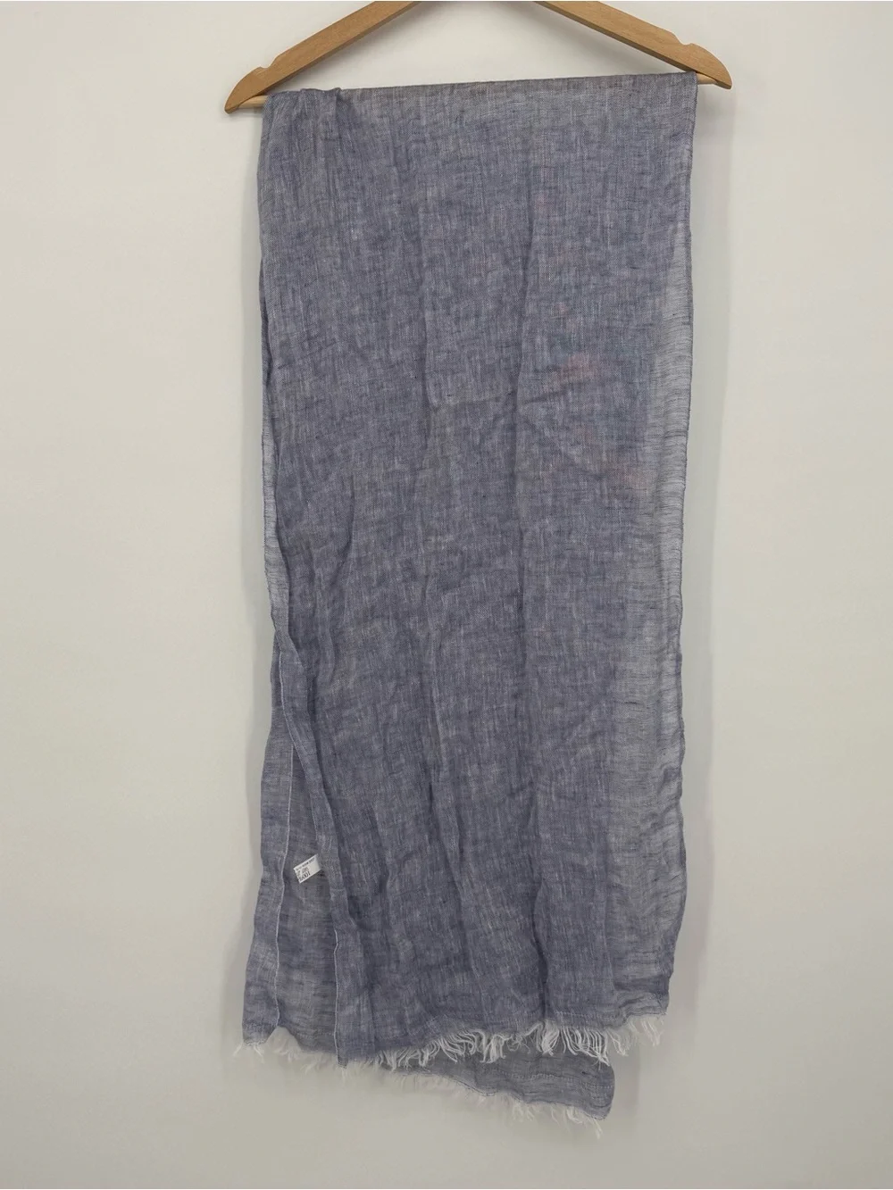 Unbranded Blue Linen Lightweight Frayed Scarf Wrap Accessory